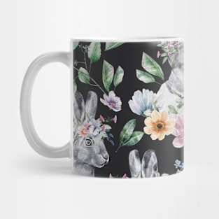 Pink Yellow Flower Rabbit Pattern Mug